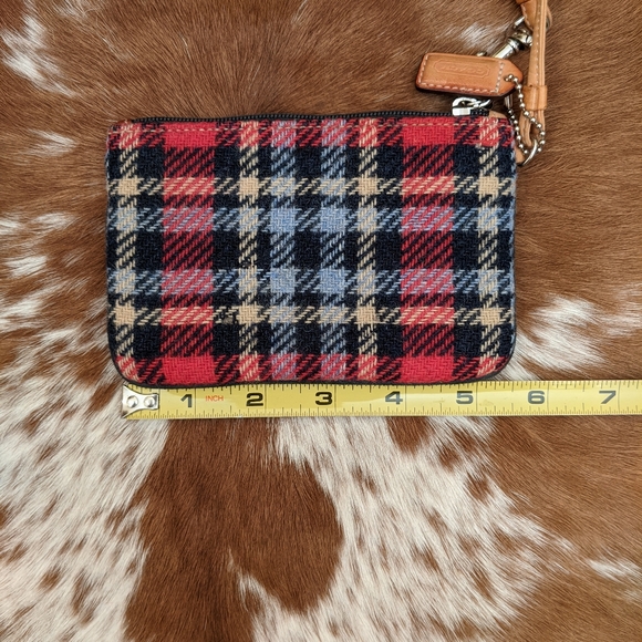 Vintage Coach Plaid Wristlet Pouch Leather Trim - Picture 4 of 5